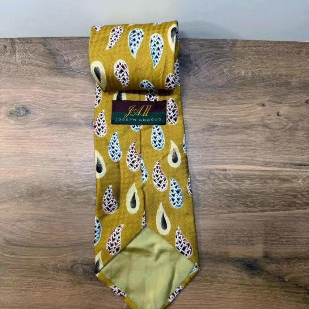 Vintage JA II Joseph Abboud Silk Tie Gold Mustard Teardrop Paisley Made in Italy
